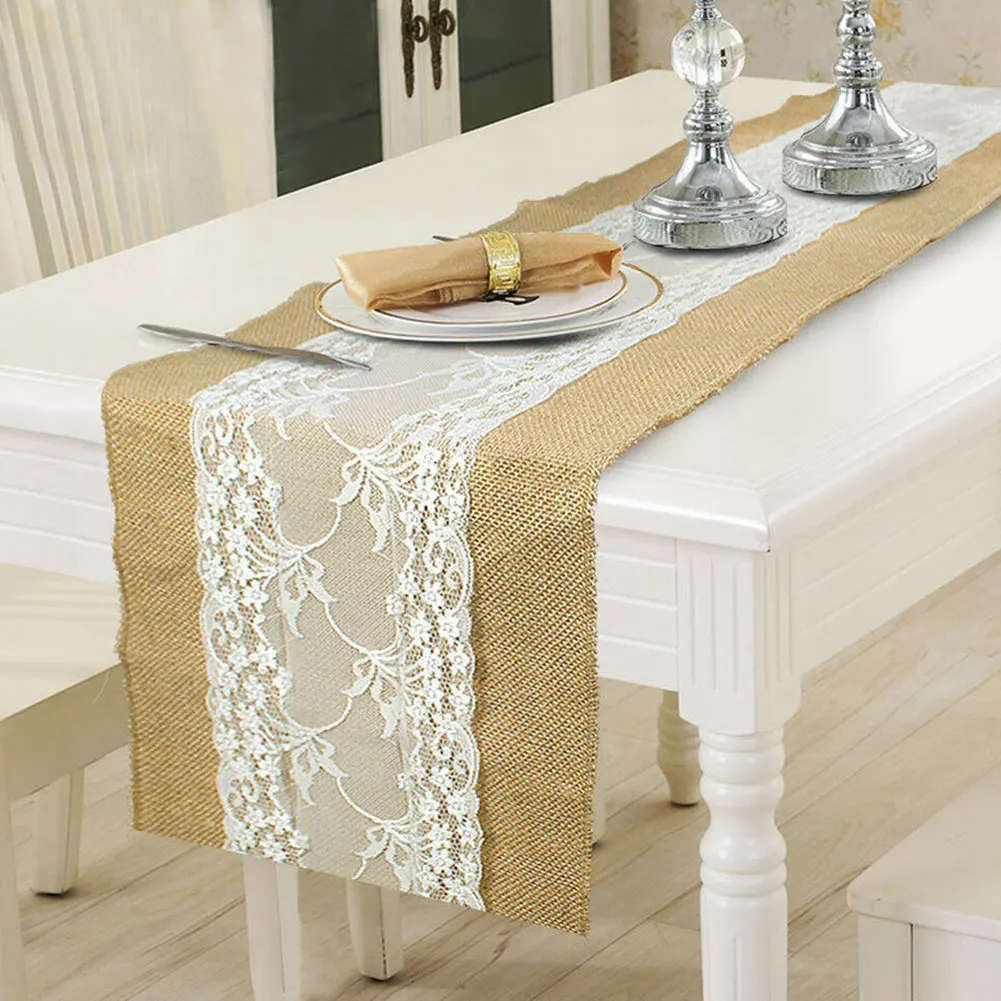 Lace Burlap Rustic Vintage Birthday Gadget Banquet Christmas Table Runner Wedding Decoration Dining Room Home Restaurant Party | Дом и сад