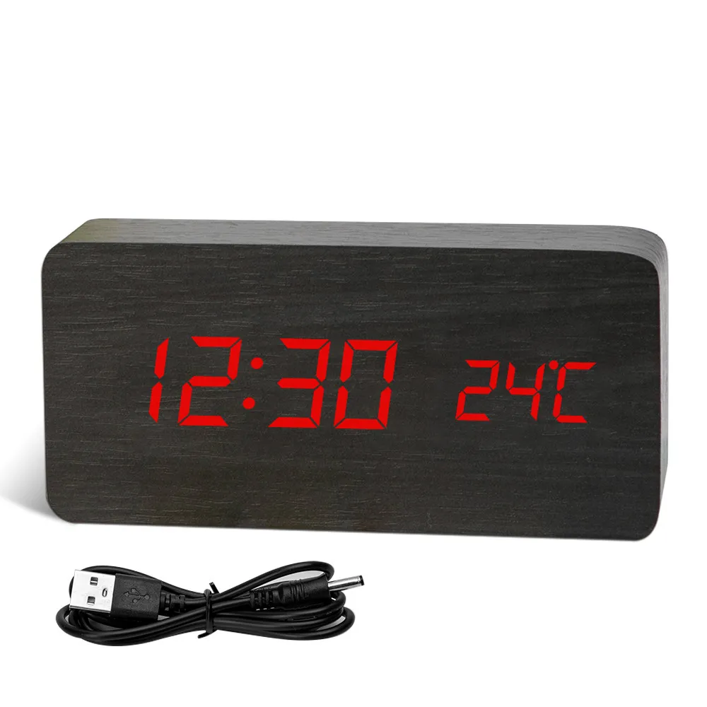 Black wood red Настольная деревянная Гостиная электронный многофункциональный светодиодный Дисплей стол будильник - Цвет: Black wood red