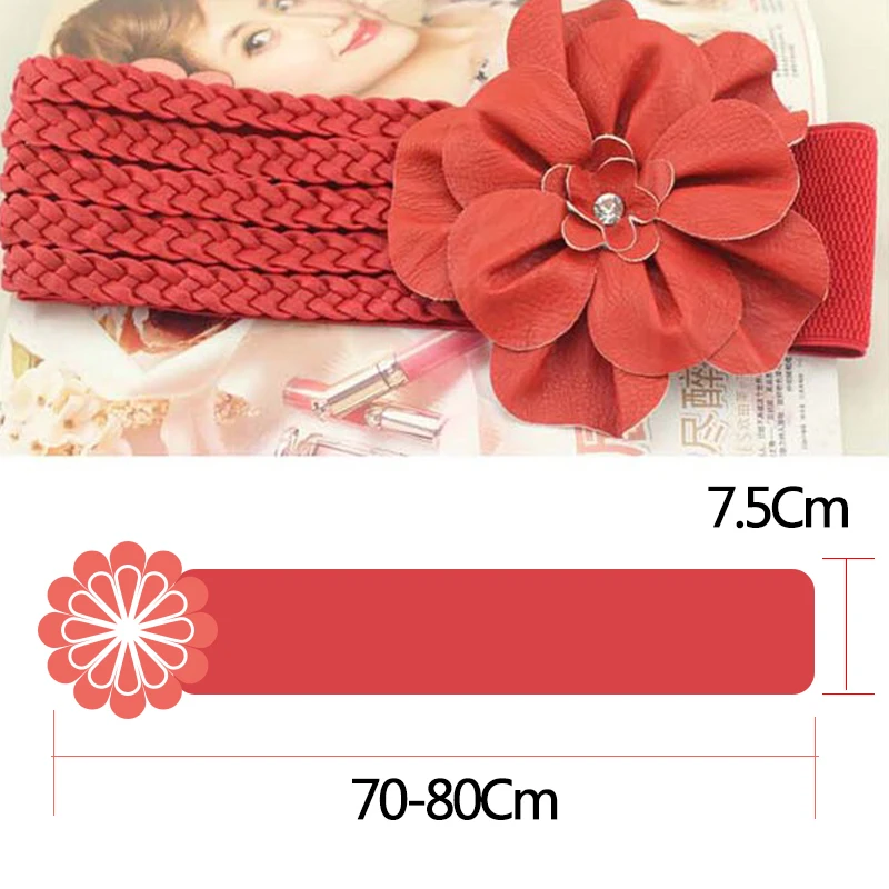

new womens wide belts Woven flower point drill elastic elastic waist gauze ladies pu leather ladies elastic band twotwinstyle