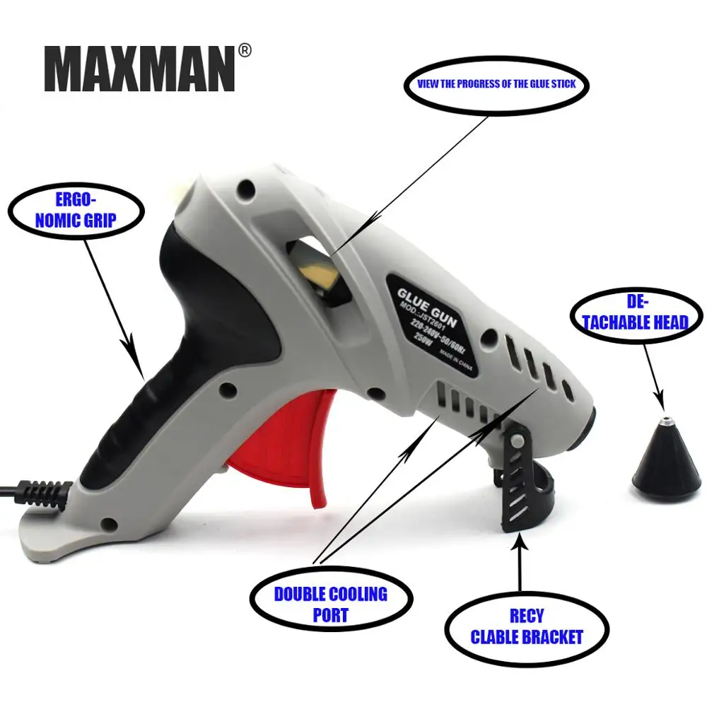 MAXMAN 250 Вт термоплавкий клеевой пистолет Профессиональный С палкой 10 см