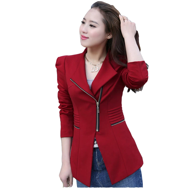 

fashion new women jackets 2020 spring autumn short casual suit coats solid zipper long sleeve turn down collar slim jackets