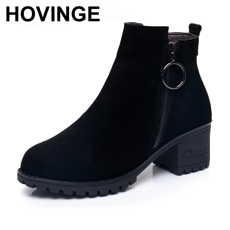 

HOVINGE Women Platform Ankle Boots Round Toe Cow Suede Winter Shoes Woman Genuine Leather Boots Ladies Autumn Boots