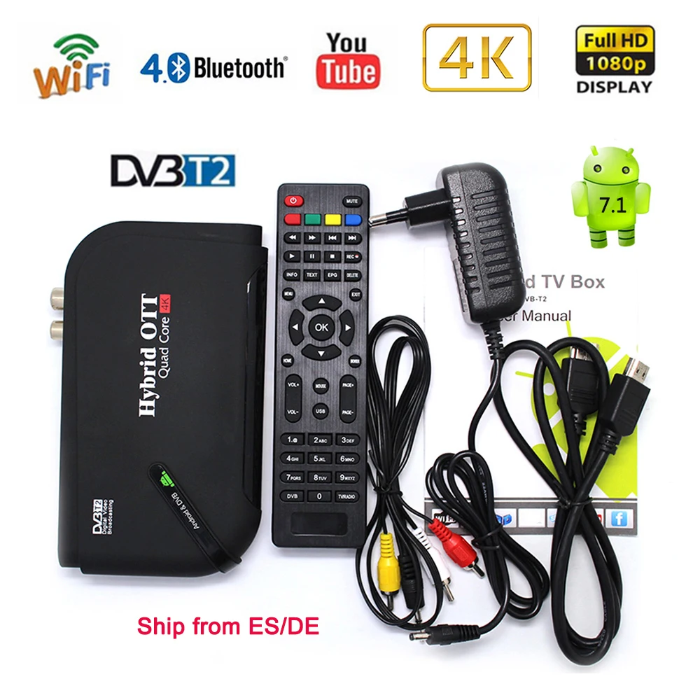 Новый Android 7 1 DVB T2 4 ядра OTT BT4.0 H.265/MPEG ТВ тюнер Поддержка Netflix youtube DLNA Google K смарт