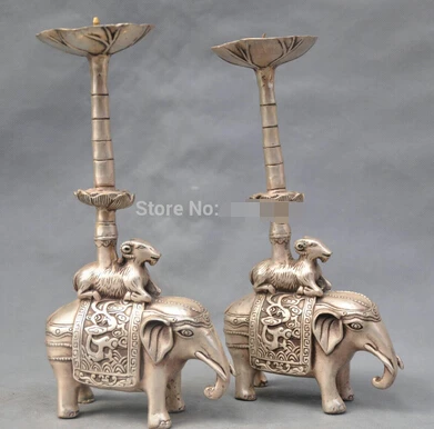 0 10 ''Китай Серебряная бронзовая пара свеча в виде слона статуя | Дом и сад