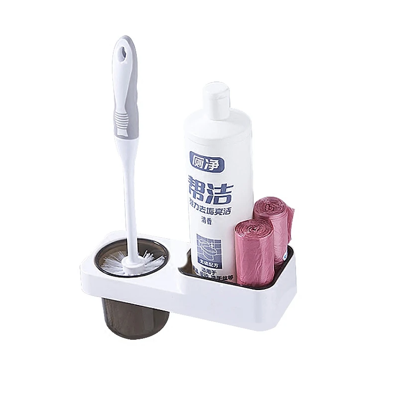

Wall-mounted Toilet brush and Storage Shelves Two in one wall sticker bathroom Storage rack With Hand Brush Moden Style