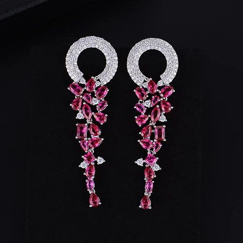 Pink SisCathy, модные вечерние свадебные ювелирные изделия для невесты, женские массивные серьги, AAA, прозрачный кубический цирконий, Висячие серьги для женщин - Окраска металла: Pink