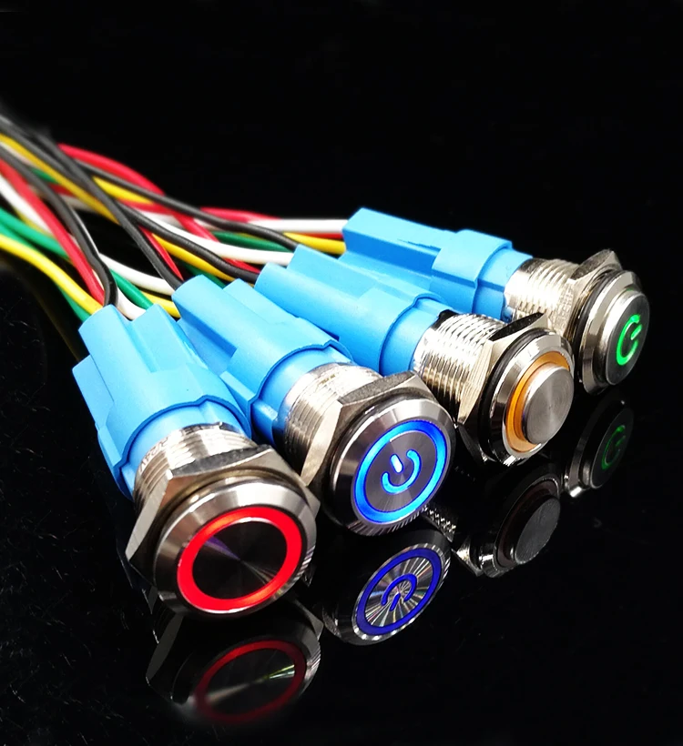 16 мм 5 в 12 В 24 220 красный синий желтый зеленый белый свет авто металлический