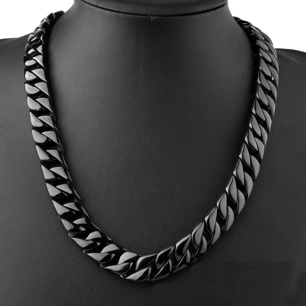 Top Quality Hip Hop Men Miami Cuban Chain Jewelry Gold steel black Thick Stainless Steel Big Chunky Hippie Rock Necklace 15mm | Украшения и