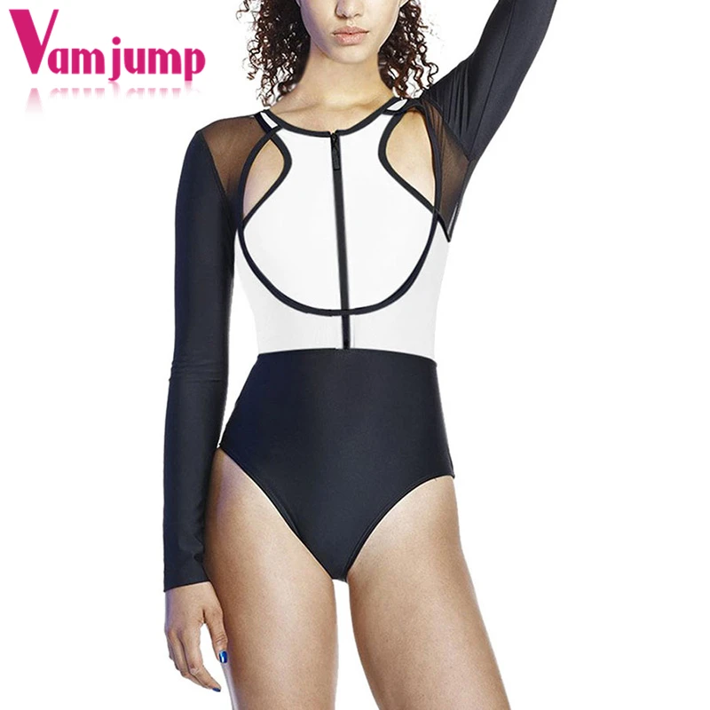VamJump с длинным рукавом Zip Front купальники Для женщин Лето 2018 Цвет блок бикини APSW5878