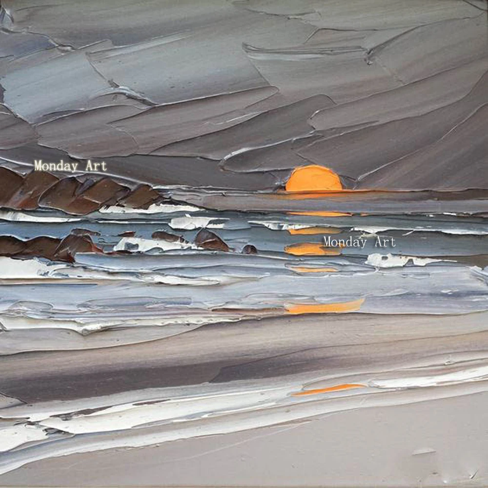 

High Quality Hand painted Knife landscape Oil Paintings handmade Canvas painting Home Decor Sunrise at sea Palette oil painting
