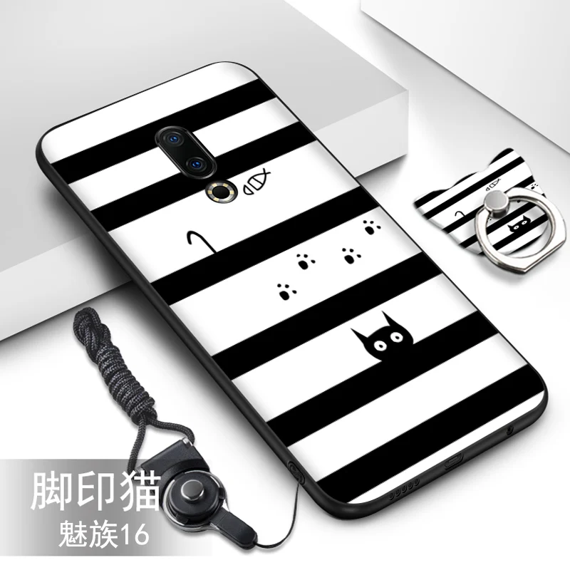 Meizu 16th plus case silicone luxury cute soft TPU cover+Lanyard with pattern Ring back cover for 16 16x |