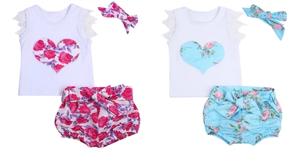 Комплект детской одежды из 3 предметов с цветочным кружевом для детей 6-12 месяцев