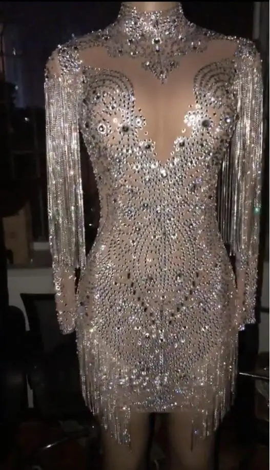 

Новые сверкающие кристаллы цепи сетки красивое платье вечерние платья день рождения, празднование платье для выступления певца YOUDU