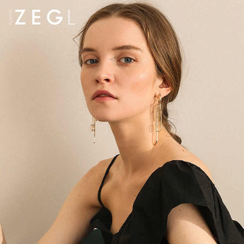 Женские креативные серьги ZEGL2020 эффектные длинные с булавкой