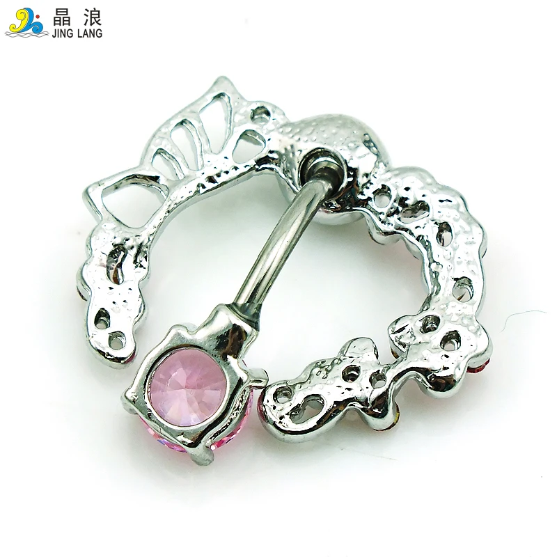 JINGLANG Brand Fashion Belly Button Rings Stainless Steel Barbells Pink Rhinestone Wreath Navel Piercing Jewelry Free Shipping | Украшения
