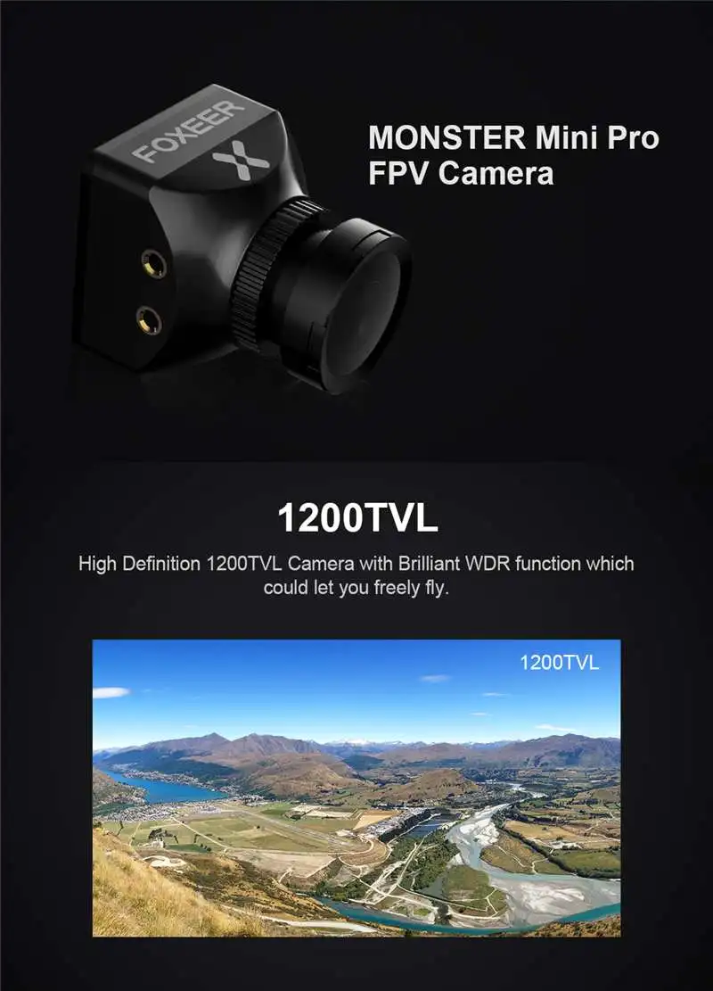 Foxeer Monster Mini Pro 1/2. " CMOS 1,8/2,5 мм 1200TVL 16:9 PAL/NTSC переключаемая WDR FPV камера для радиоуправляемого дрона гоночного квадрокоптера