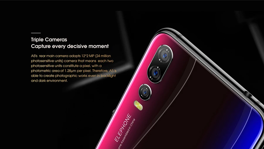 Elephone A5 Android 8,1 6,1" 18,7: 9 P60 MT6771 Четырехъядерный 4 ГБ ОЗУ 64 Гб ПЗУ 12 Мп+ 20 МП разблокировка лица отпечаток пальца 4G мобильный телефон