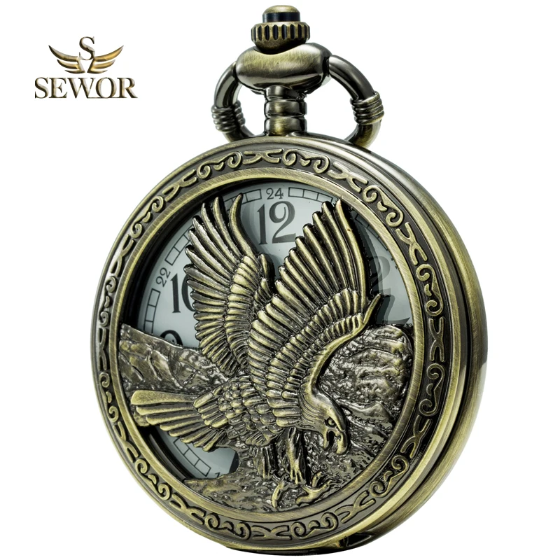 

SEWOR Luxury Brand Mens Classical Eagle Quartz Pocket Watch Men Bronze Retro Pocket Watch Big Case Watch Wholesale