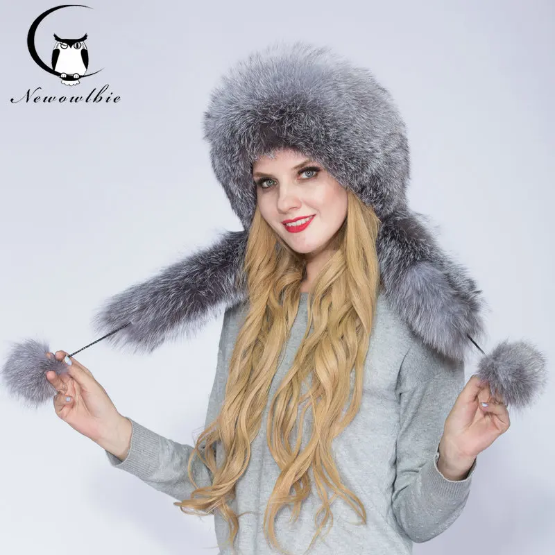 WNAORBM Real Rex rabbit Fox Fur Scarf Hat  Soild White Winter Natural Fur Hats  Fashion Design Keep Warm  Young Lady Fur Hat