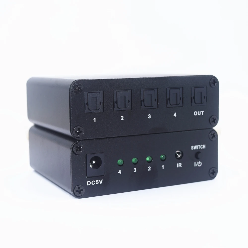 Цифровой оптический аудиопереключатель SPDIF/TOSLINK 4x1 сплиттер с ИК пультом