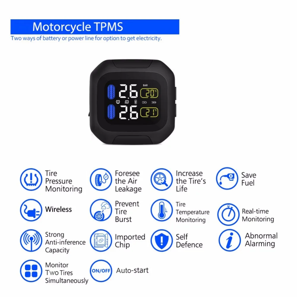 tire pressure monitor system Waterproof Lightning-proof General Wireless TPMS Motorcycle Tire Pressure Monitoring System For Two