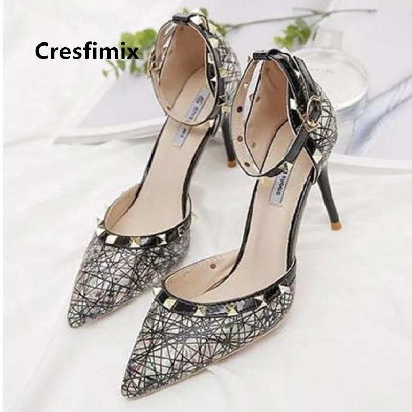 Cresfimix mujer tacones altos для женщин Соблазнительные туфли с серебряными заклепками на