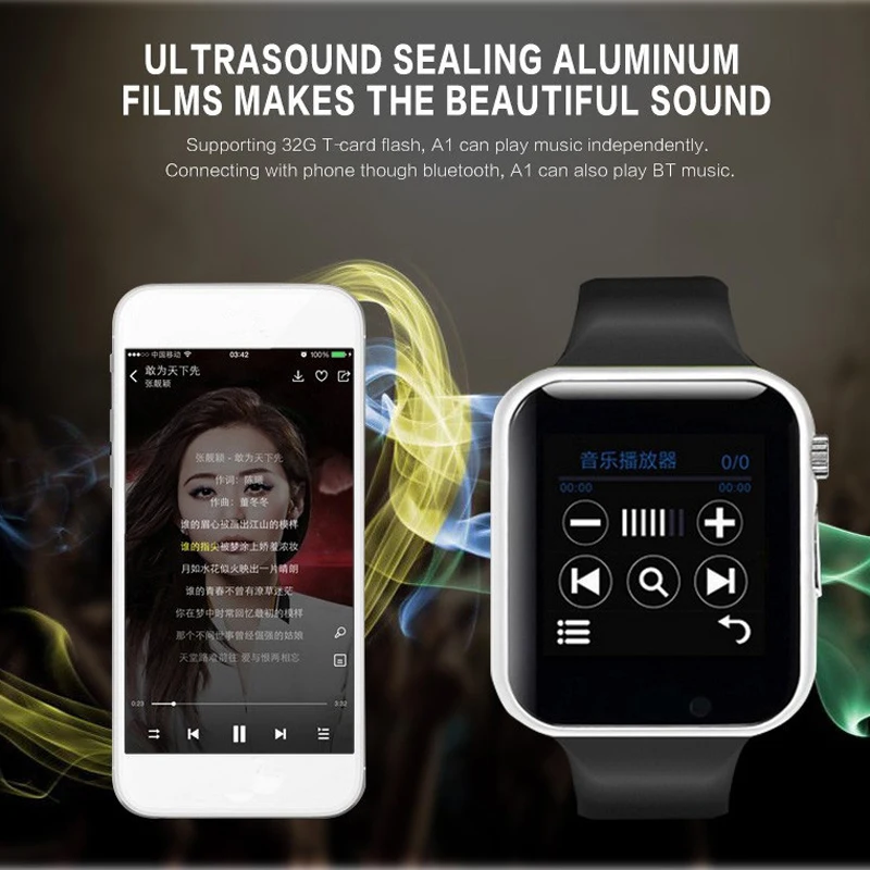 A1 с сенсорным экраном Bluetooth Смарт-часы для мужчин большая батарея поддержка TF