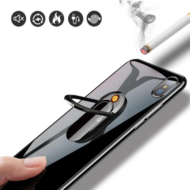 Креативный USB прикуриватель держатель для мобильного телефона Зажигалка Универсальный держатель для мобильного телефона кольцо Пряжка Кронштейн перезаряжаемый набор для курения