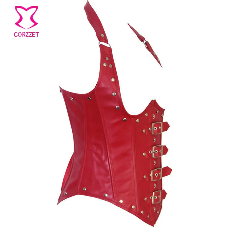 Горячая Холтер шеи черная искусственная кожа корсето сексуальный стальной