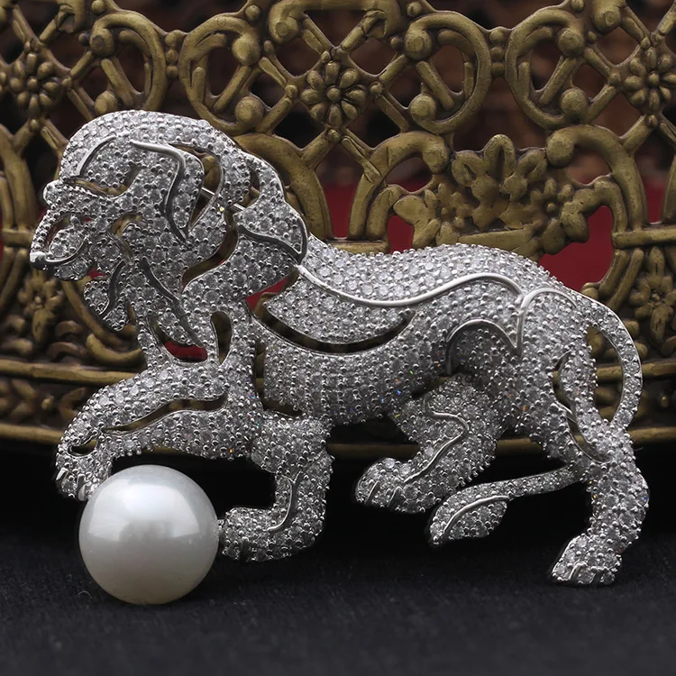 ALW Новый Винтажный дизайн Льва инкрустированные жемчугом Броши для женщин и