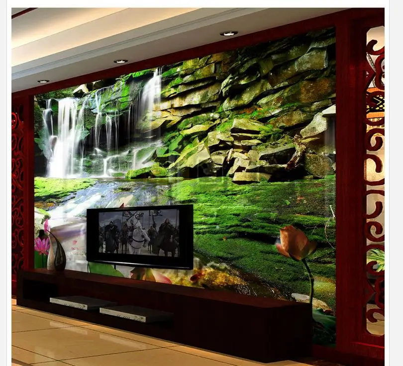 Украшение дома 3d индивидуальные обои водопад лотоса пейзаж ТВ фон фото настенные