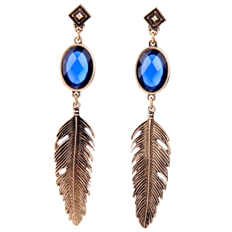 Nihaojewelry Retro Natural Stone Feather Pendant Earrings Gold Silver Color Alloy Fashion Jewelry for Woman |