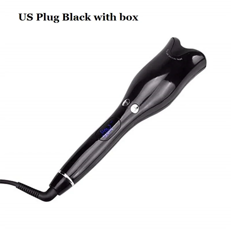 US black with box Новейшая Автоматическая Плойка для завивки воздуха, палочка для завивки волос, 1 дюйм, вращающаяся Волшебная Плойка для завивки волос, инструменты для салона, титановые Автоматические щипцы для завивки волос - Цвет: US black with box
