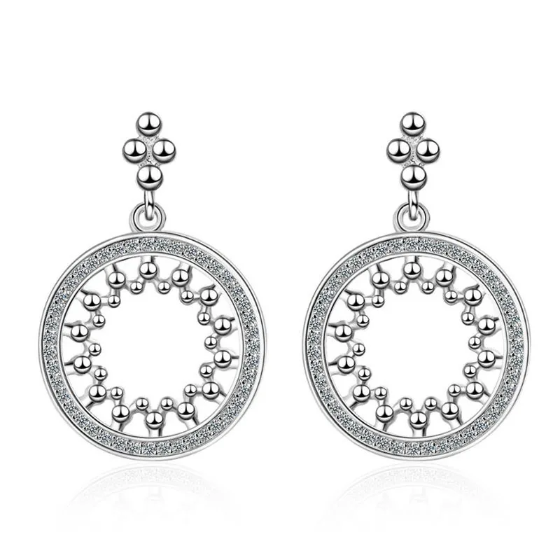 KOFSAC New Fine 925 Sterling Silver Stud Earrings For Women Jewelry Zircon Round Hollow Earring Girl Valentine's day Accessorie
