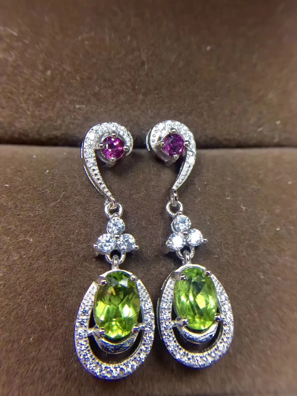 

Fashion Lovely round surround natural peridot drop earrings Natural gemstone earrings 925 silver girl party gift fine jewelry