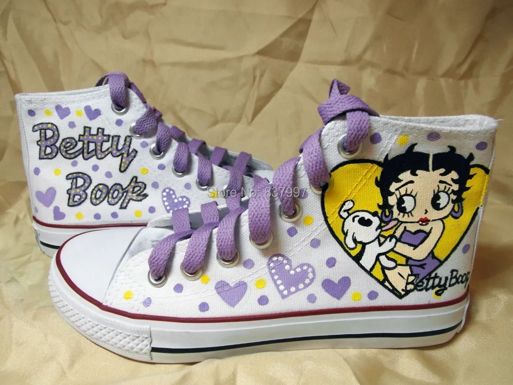 2015 Free shipping Betty Boop Custom Hand Painted Hi-Top Canvas Shoes -  купить по выгодной цене | AliExpress
