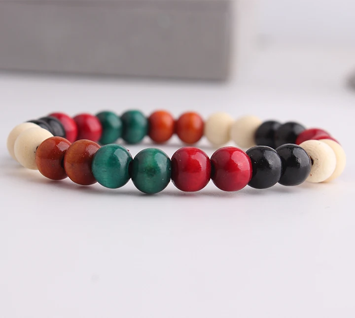 Красочные деревянные бусины одинарный круг эластичная ткань для женщин оптовая