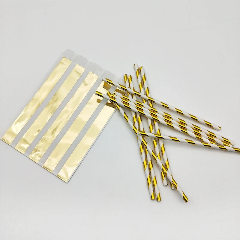 200 шт./лот бумажный пакет из розового золота с бумажной соломенной фольгой в