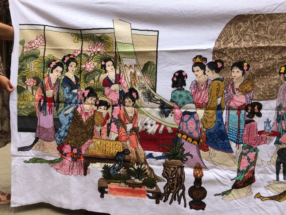 Goedkoop 3.24 M Lengte 100% Hand Geborduurde Chinese Klassieke Schilderen Achttien Belle-woonkamer Kantoor Decoratie Slag Kruissteek