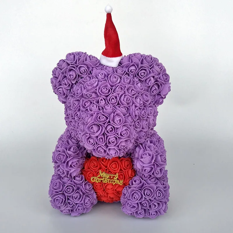 teddy bear rose bear with heart artificial roses foam roses flower Christmas decoration for home. christmas gift - Цвет: purple