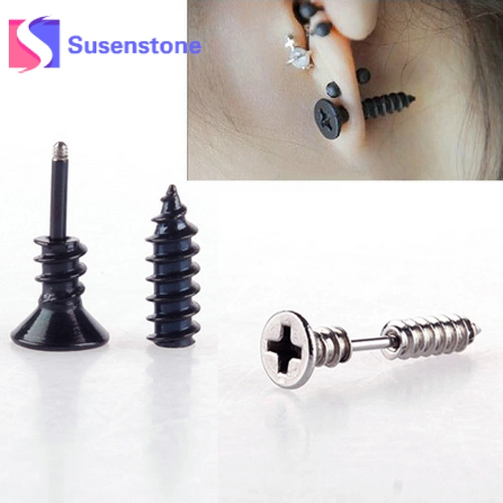 1 пара серьги унисекс черные посеребренные нержавеющая сталь винтовые гвоздики