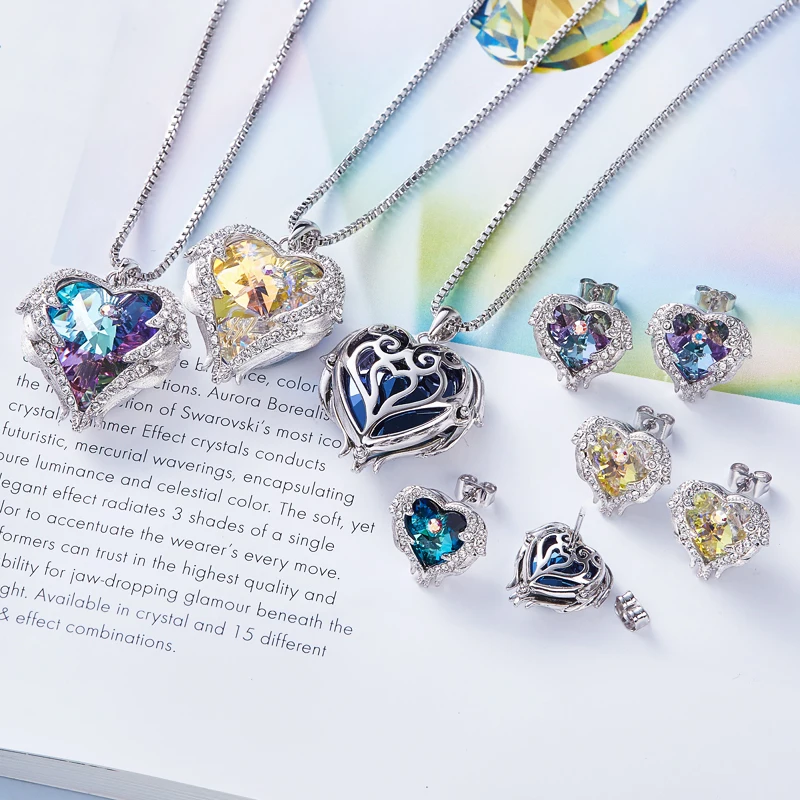 CDE, женское ожерелье, серьги, ювелирный набор, украшенный кристаллами Swarovski, женское сердце, подвеска, шпилька, модное ювелирное изделие, подарок