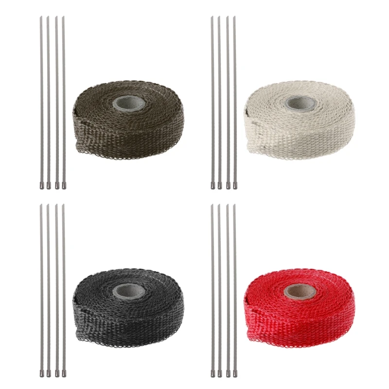 

5M Car Motorcycle Turbo Manifold Heat Exhaust Wrap Tape Thermal Stainless Ties