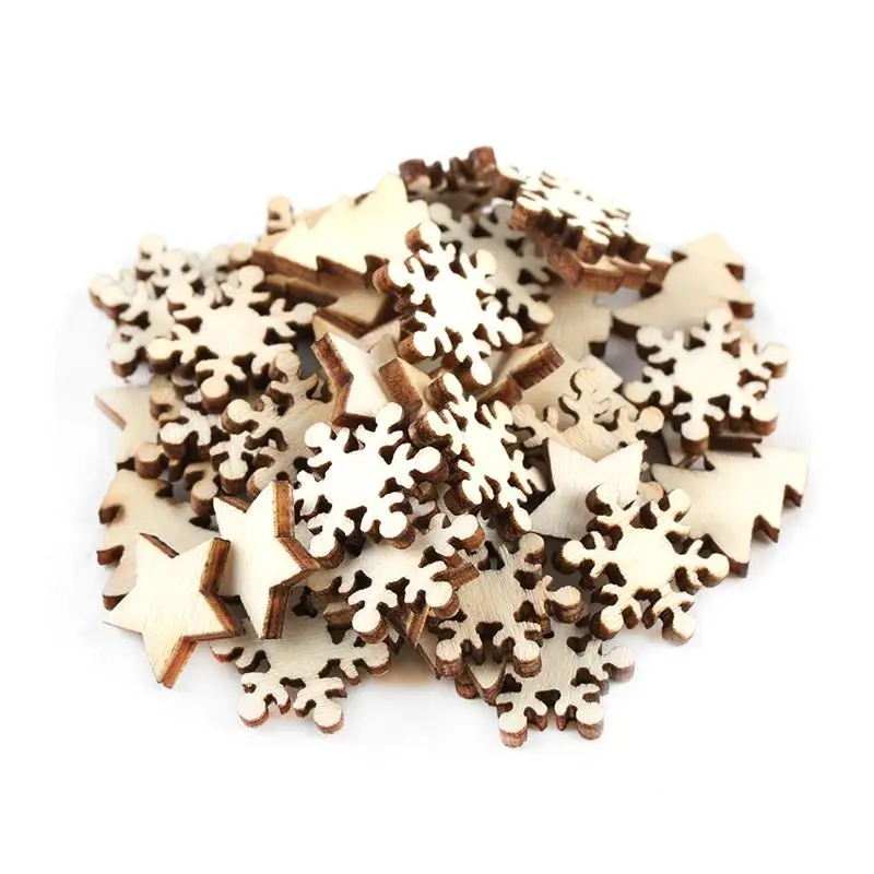50pcs 15mm Natural Wooden DIY Christmas Tree Hanging Ornaments Pendant Gifts Snow Flakes Star Shape Xmas Decor |