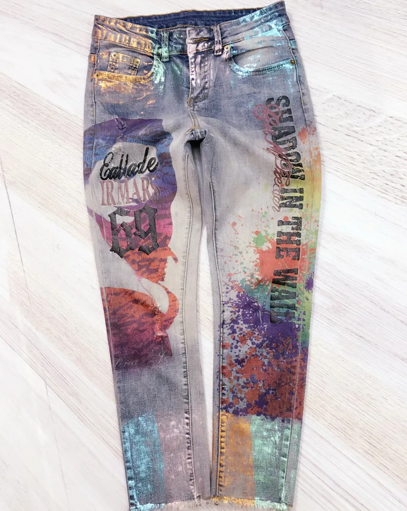 Новинка 2020 лидер продаж модные облегающие брюки бойфренды с бронзовым принтом