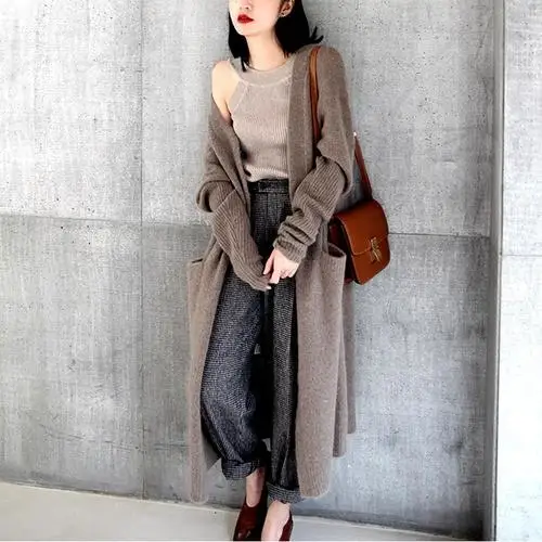 Trendy Women Knitted Sweater Open Stitch Long Cardigan Casual Batwing Sleeve Korean Womens Gardigan Autumn |