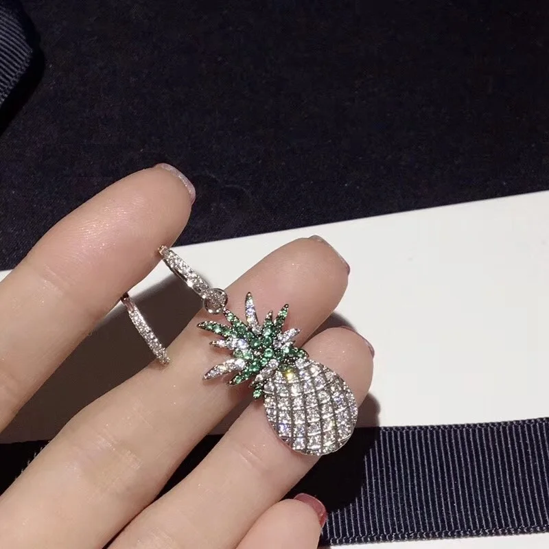 XF Горячая циркония S925 уха Pin Ананас Фрукты серьги гвоздики асимметрия AP милый