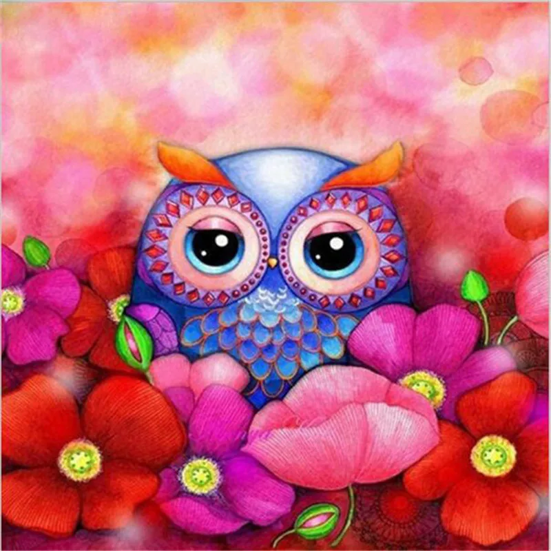 

Peter ren Diamond painting cross stitch DIY Diamond embroidery Crafts Square & Round diamond mosaic Full image Owl among flowers