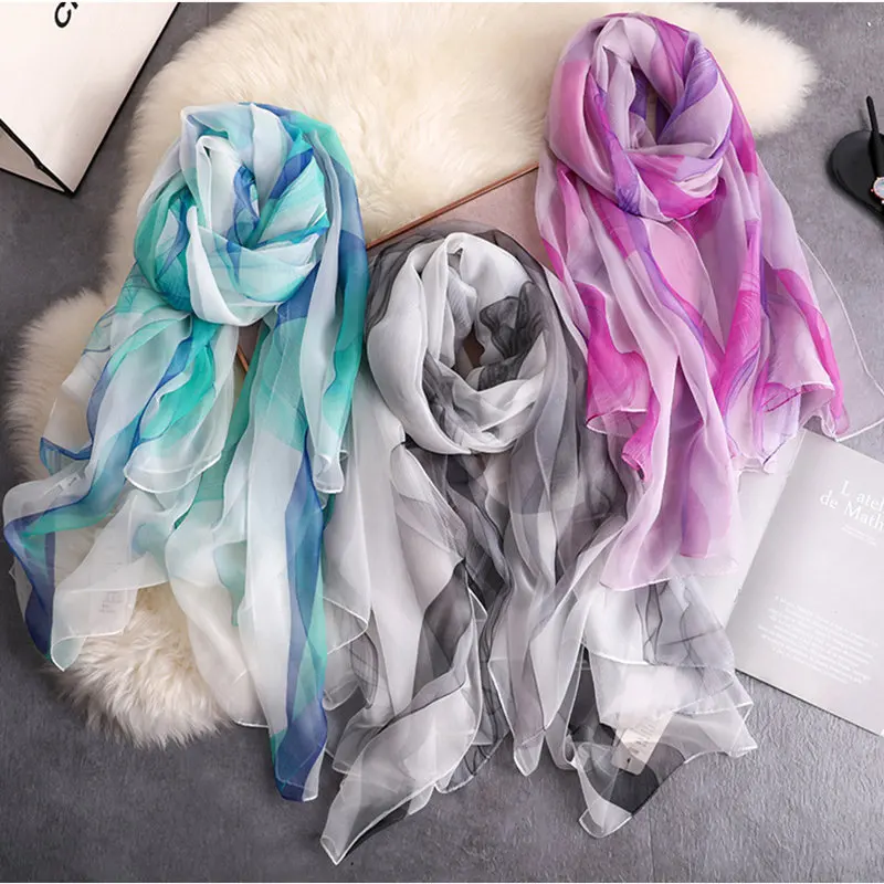 

KOI LEAPING 2019 new fashion water ripple scarves female outside holiday silk scarf beach beach towel Sunscreen long scarf