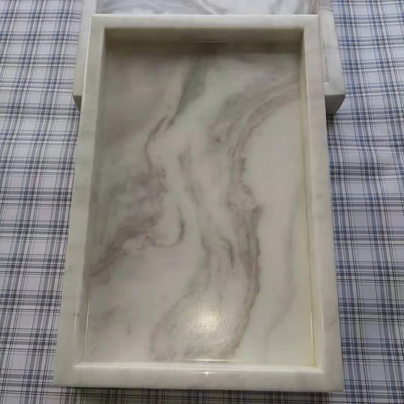 White tray Отель высокого качества широко используемый белый прямоугольный сервировочный поднос натуральный мрамор домашние декоративные подносы с смолы - Цвет: White tray
